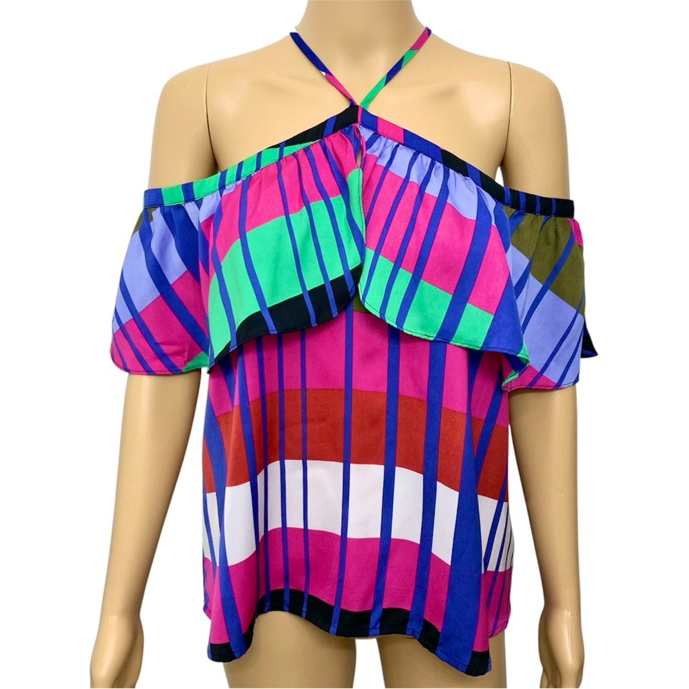 Express Cold Shoulder Ruffle Colorful Top Blouse size M
